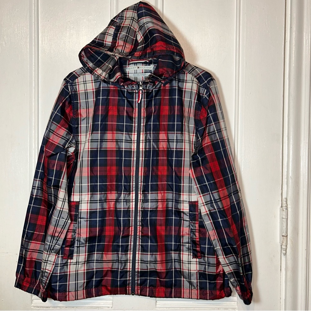 Tommy Hilfiger Red White Blue Hooded Zip Windbreaker Jacket